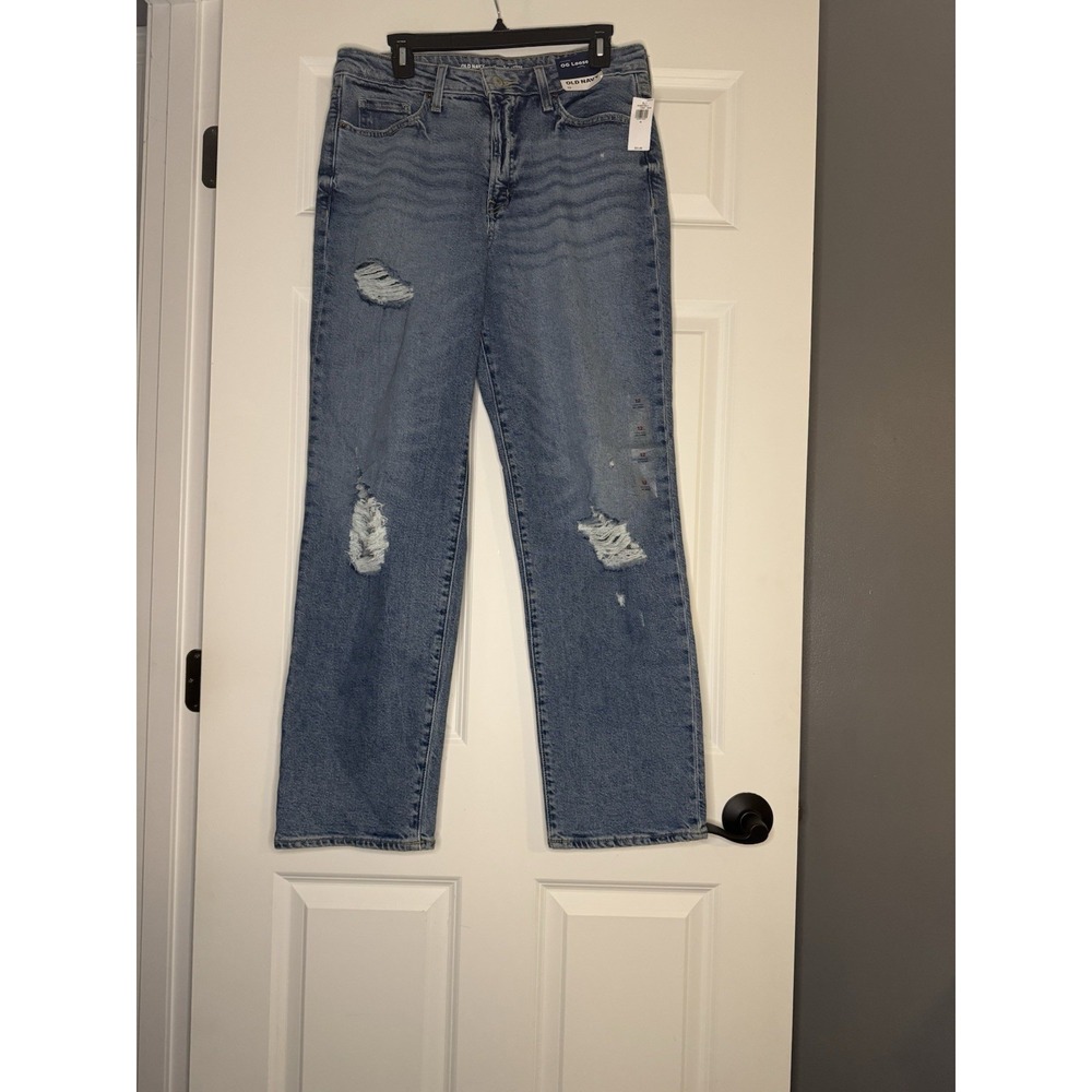 Old Navy High Rise OG Loose Secret Smooth Jeans 12 Distressed Nwt